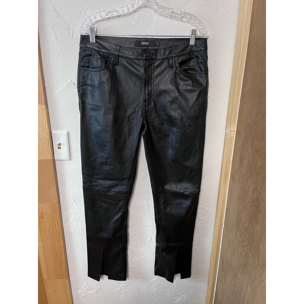 HUDSON Los Angeles Barbara Straight Faux‎ Leather Pants Black Size 29